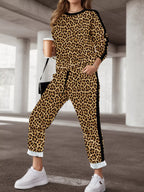 Stripe Leopard Print Top and Pants Set