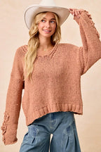 BiBi Chunky Knit Sweater with Flower Detail Sleeves