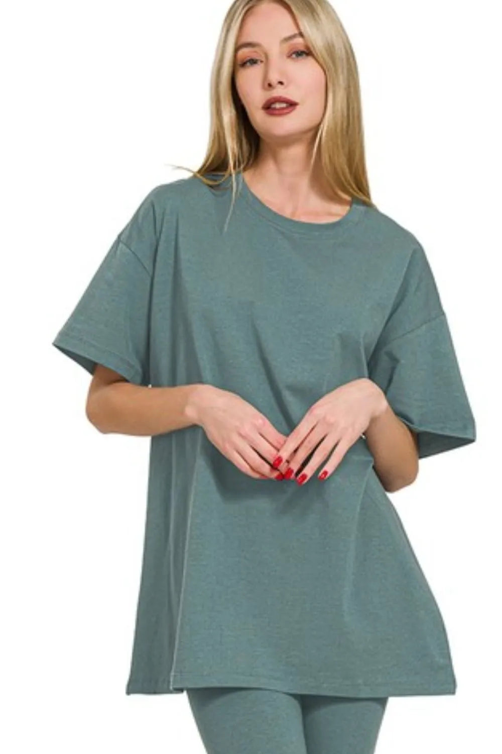 Zenana Cotton Round Neck Top & Legging Set