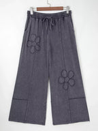 Flower Patch Mineral Washed Terry Knit Cropped Wide Leg Pants