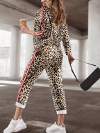 Stripe Leopard Print Top and Pants Set
