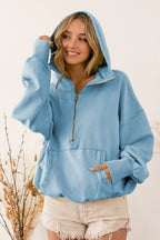 BiBi Stitch Detailed Elastic Hem Half Zip Fleece Hoodie