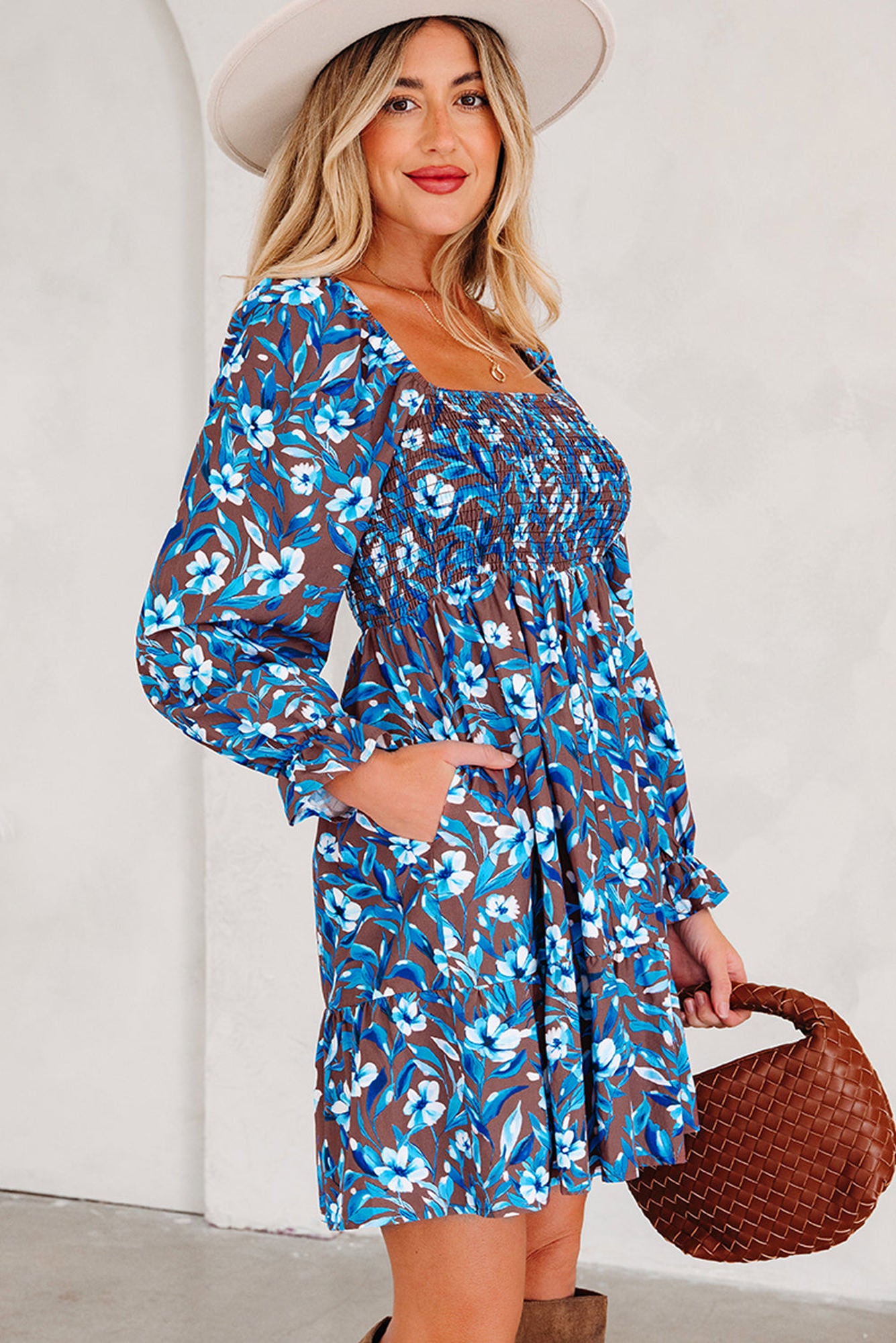 HIDDEN GEMS | Floral Smocked Ruffle Long Sleeve Dress