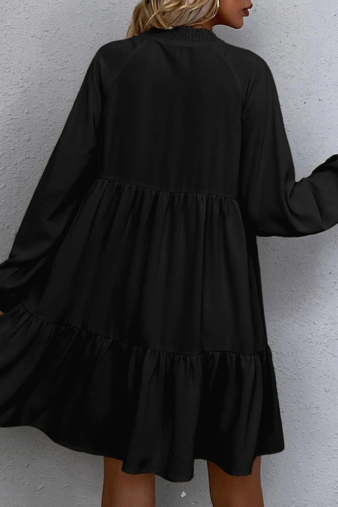 HIDDEN GEMS | Ruffle Tied-Neck Puff Sleeve Dress