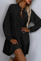 HIDDEN GEMS | Ruffle Tied-Neck Puff Sleeve Dress