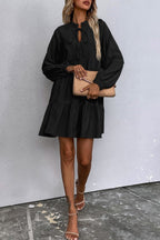 HIDDEN GEMS | Ruffle Tied-Neck Puff Sleeve Dress