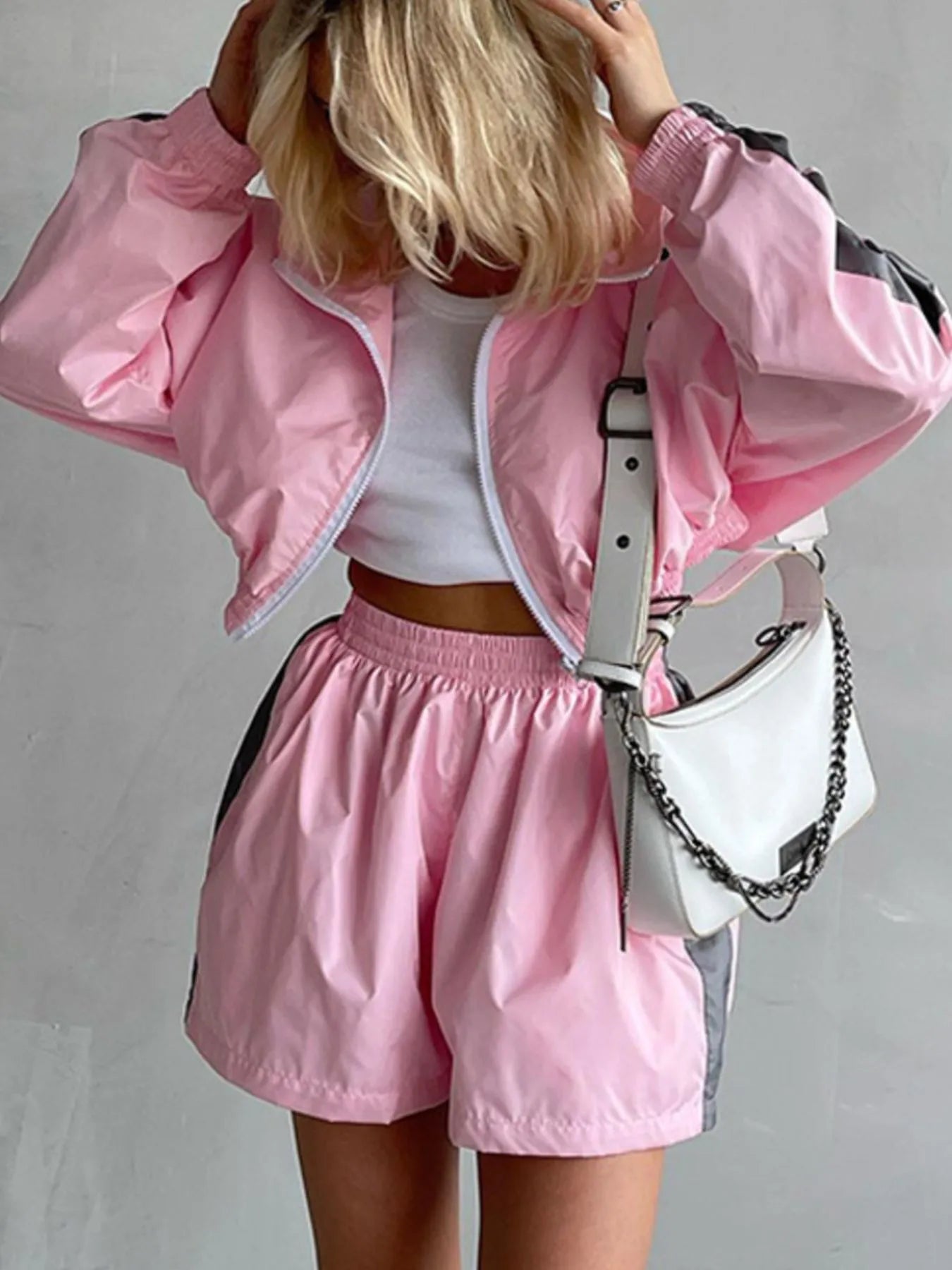 Zip Up Long Sleeve Jacket and Shorts Set