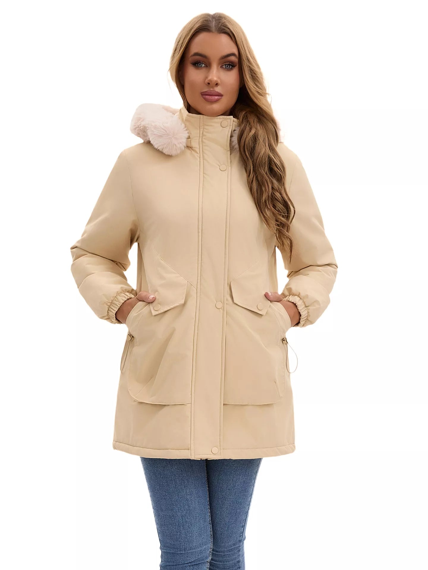 Full Size Fur Hooded Warm Winter Parka Outerwear Plus Size