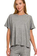 Zenana Soft Melange Short Sleeve Tee & Long Pants Set