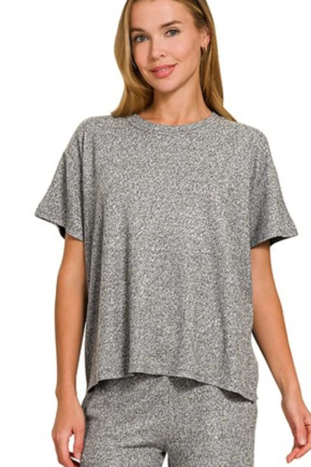 Zenana Soft Melange Short Sleeve Tee & Long Pants Set