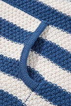 Stripe V Neck Pocketed Drawstring Hooded Sweater