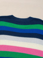 Rainbow Striped Crew Neck Drop Shoulder Sweater