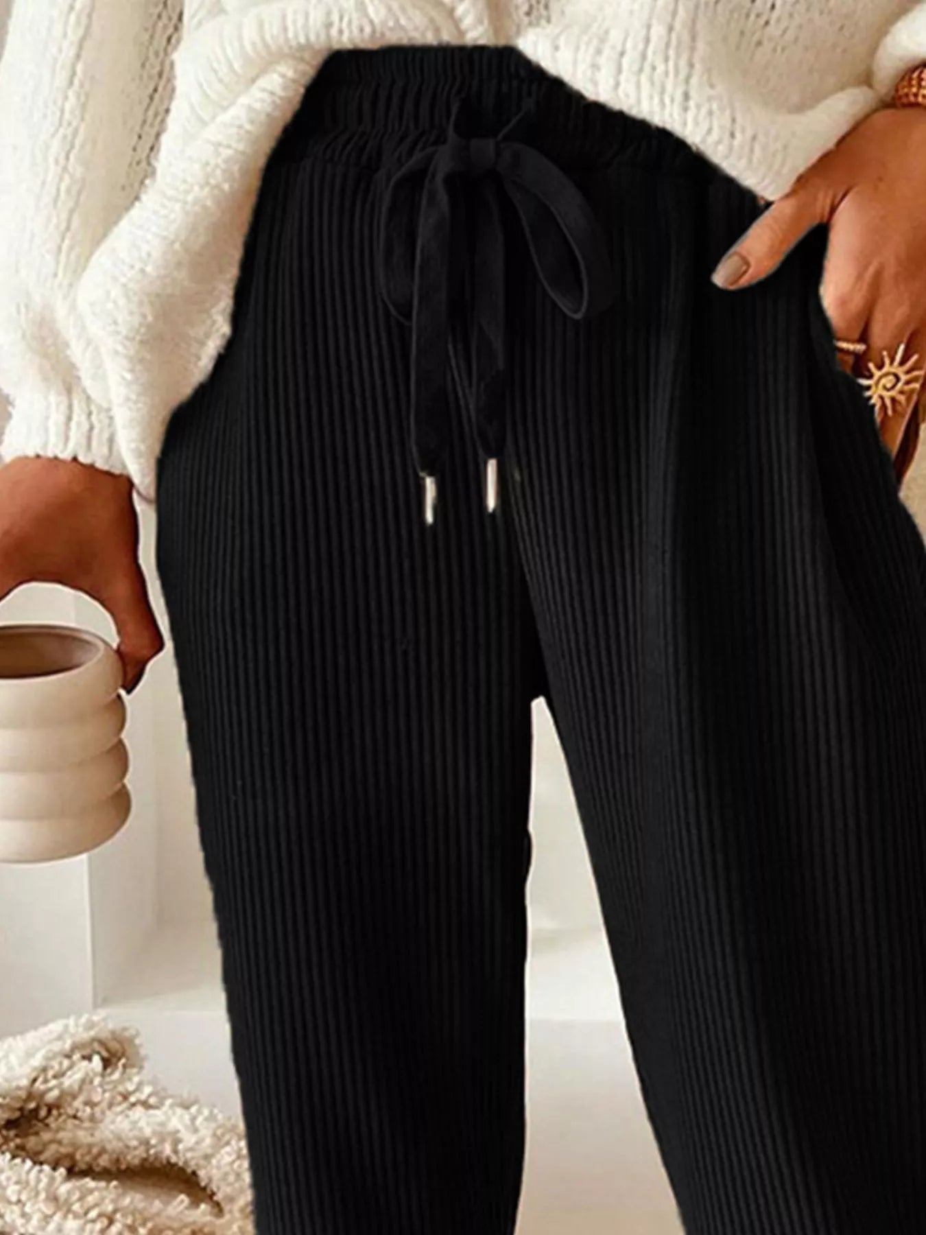 Casual Corduroy Drawstring Waist Pants