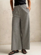 Gingham Print Wide Leg Casual Pants