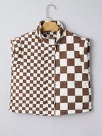 Double Checked Stand Collar Cropped Puffer Vest