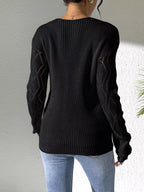 V-Neck Hollow Knit Sweater
