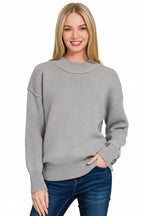 Zenana Wide Neckband Drop Shoulder Sweater