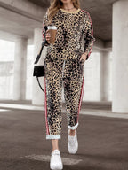 Stripe Leopard Print Top and Pants Set