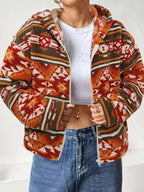 Aztec Print Zip Up Fuzzy Outerwear