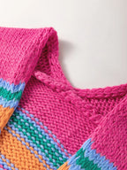 Stripe Colorful Puff Sleeve Drop Shoulder Loose Cardigan