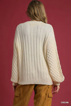 Umgee Cable Knit Pearl Button Cardigan