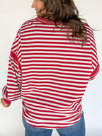 Striped V-Neck Long Sleeve Sweatshirt