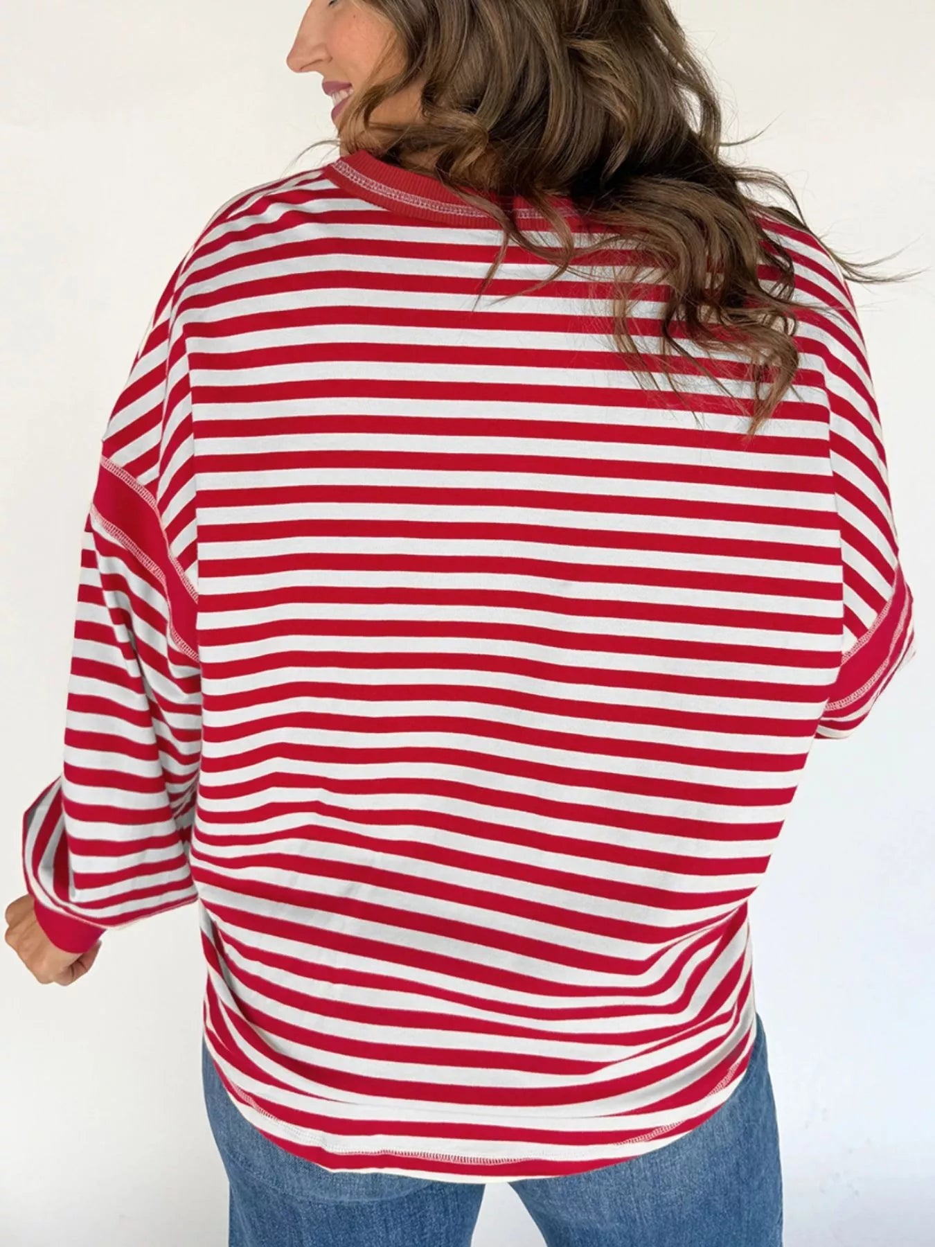 Striped V-Neck Long Sleeve Sweatshirt