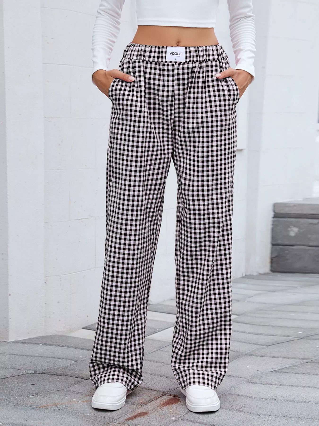 Plaid Wide Leg Casual Pants