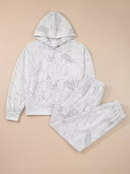 Abstract Print Loose Drop Sleeve Hoodie and Elastic Waistband Pants Set