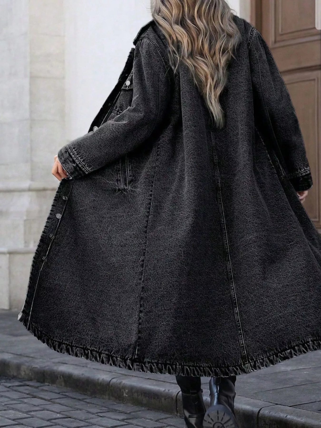 Longline Button-Front Denim Jacket