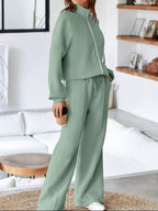 Drop Shoulder Zip Up Jacket and Drawstring Pants Active 2pcs Set