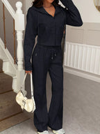 Zip-Up Hoodie and Wide Leg Pants Set