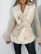 Faux Fur Trimmed Belted Outerwear