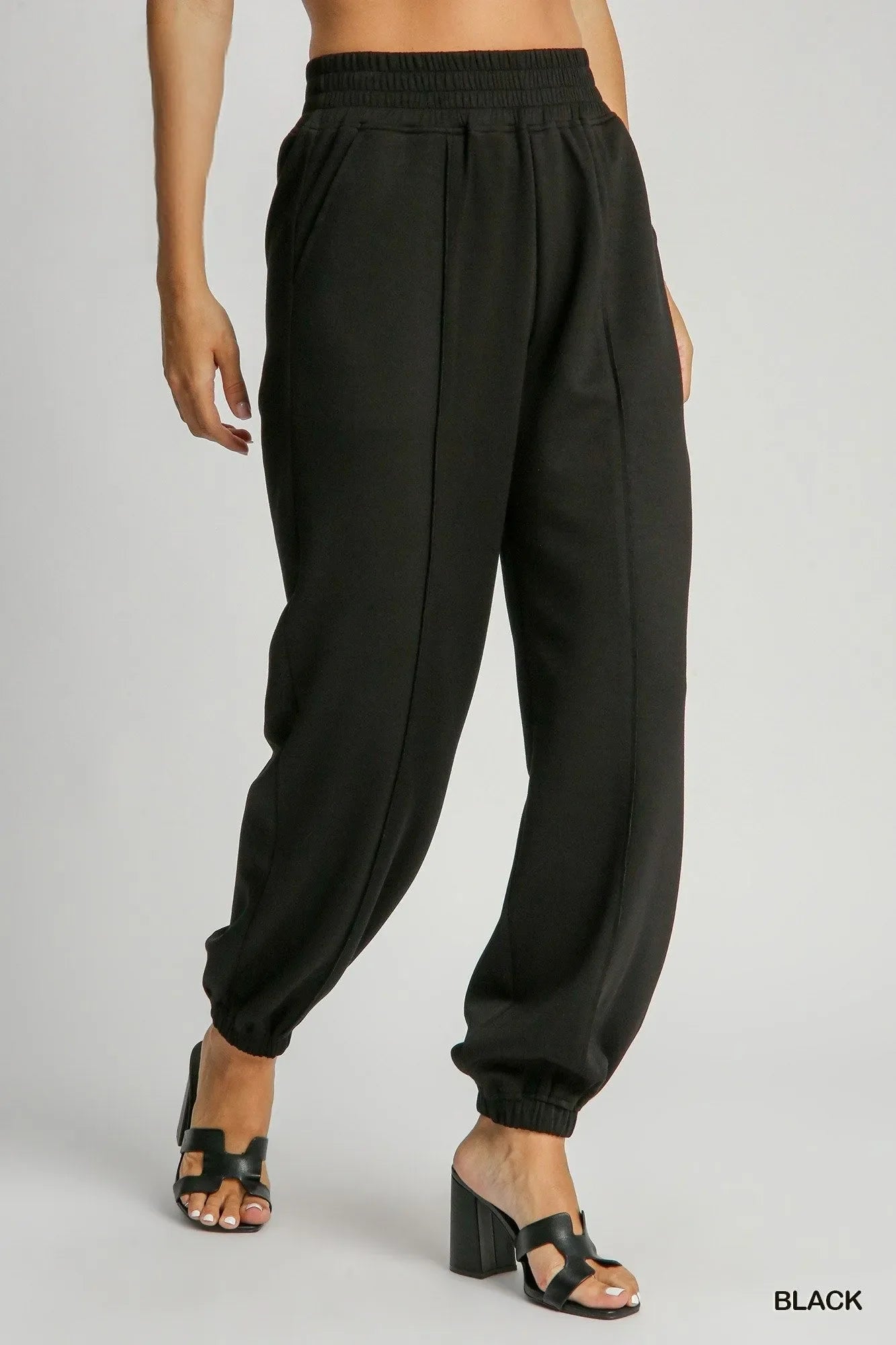 Umgee Drawstring Jogger Pants with Front Seam Detail