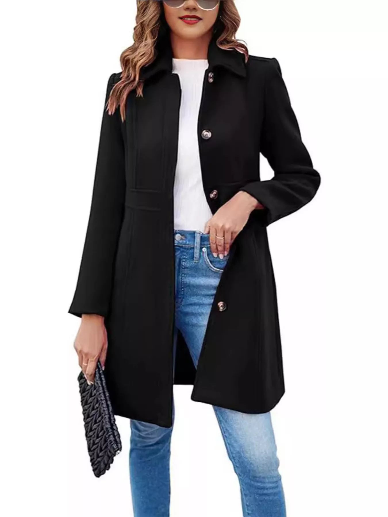 Button-Down Wool Blend Coat