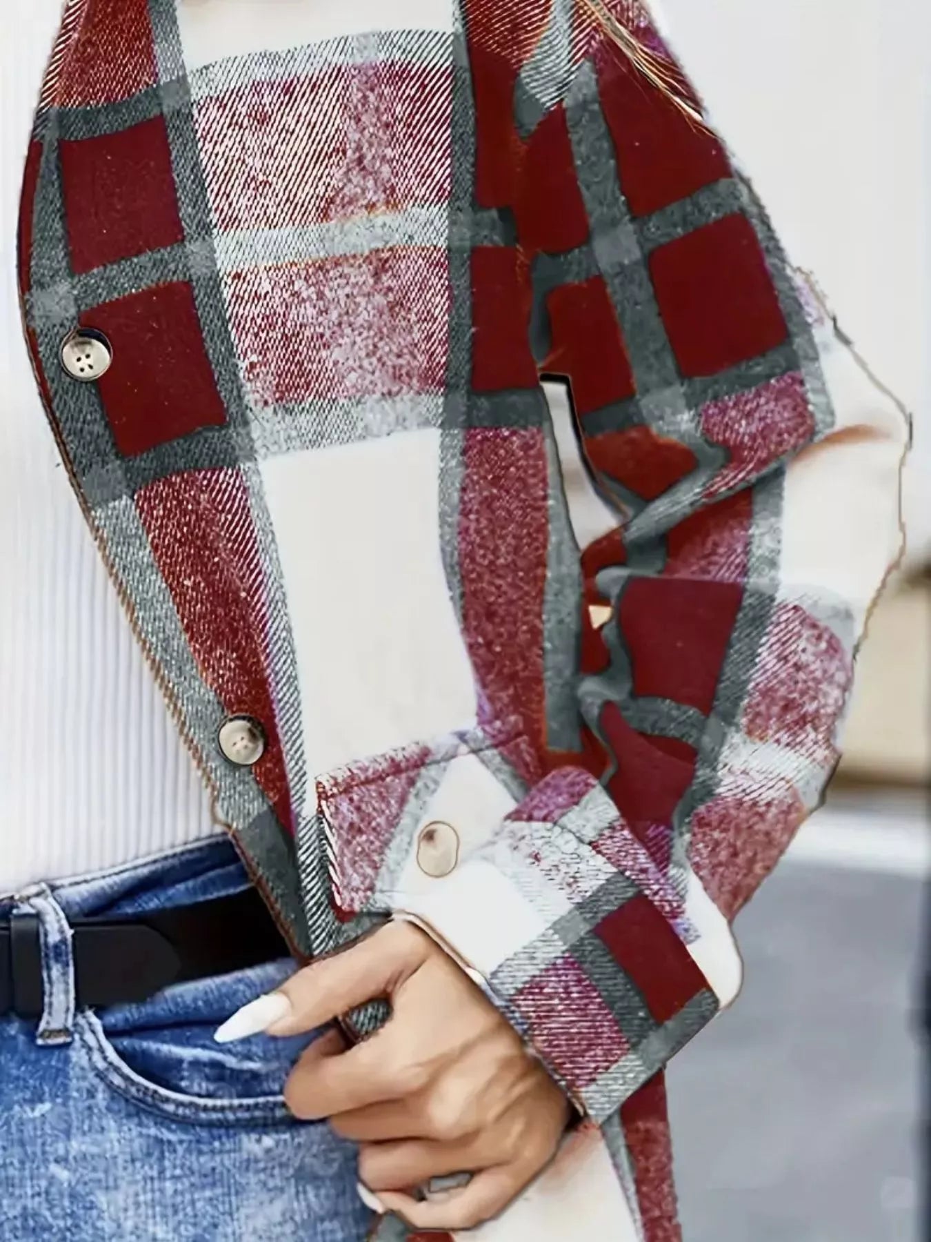 Plaid Button-Up Long Sleeve Shacket