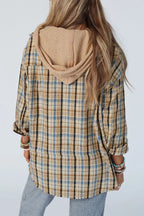 Plaid Drawstring Hooded Flannel Jacket