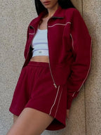 Zip Up Long Sleeve Top and Shorts Set