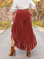 Plus Size Velvet Ruffle Hem Wide Leg Pants