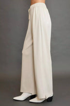 Umgee Elastic Drawstring Waistband Wide Leg Pants