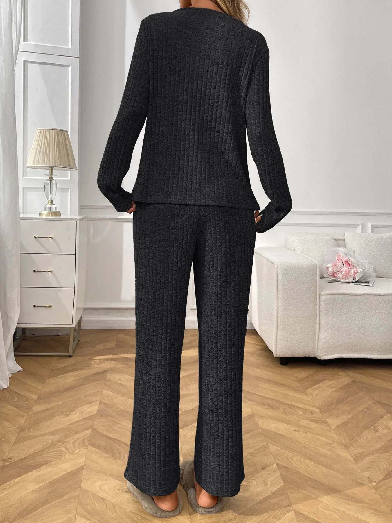 Ribbed Long Sleeve Top and Pants Lounge Set