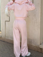 Zip Up Drawstring Hoodie and Pants Set