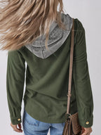 Hooded Corduroy Button-Down Jacket