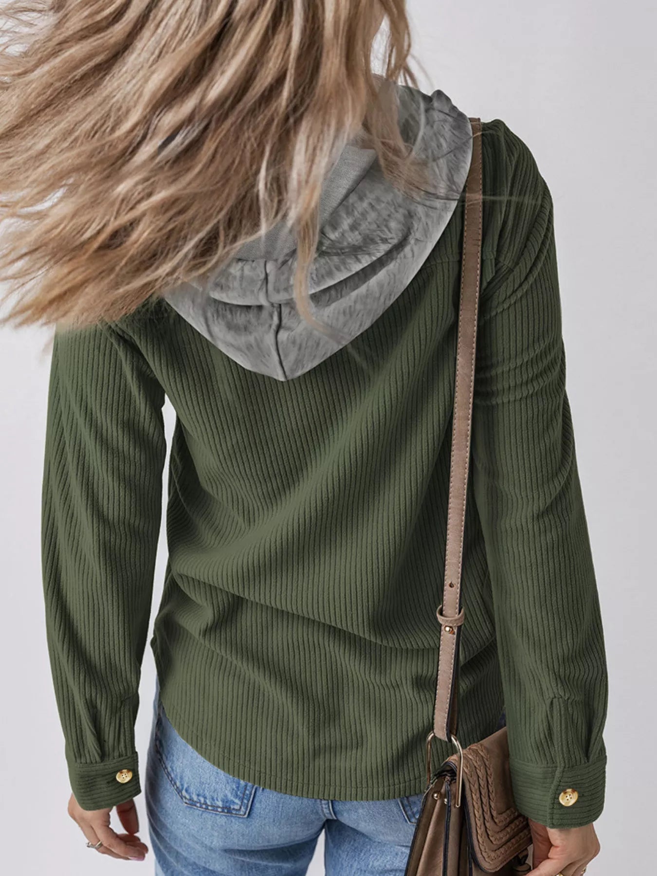 Hooded Corduroy Button-Down Jacket