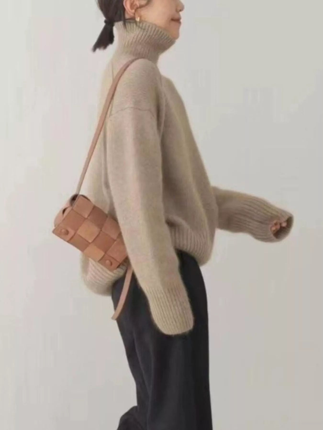 Turtleneck Dropped Shoulder Sweater