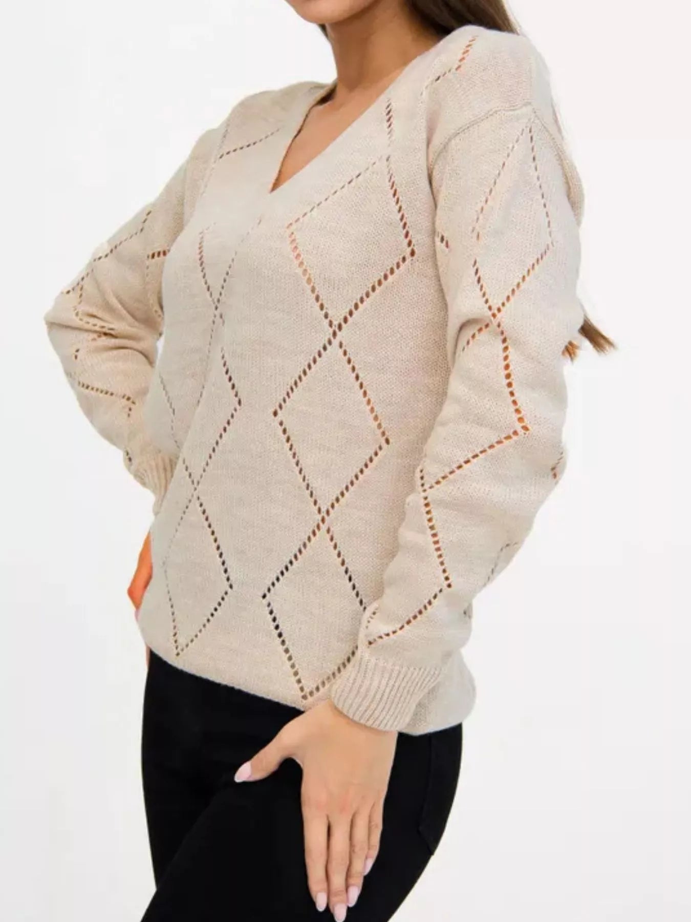Openwork V-Neck Sweater