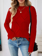Long Sleeve Diamond Eyelet Knit Top