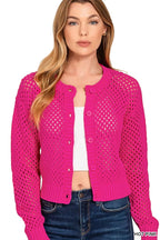 Zenana Button Down Lightweight Crochet Cardigan Sweater