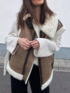Cozy Faux Shearling Trim Vest Coat