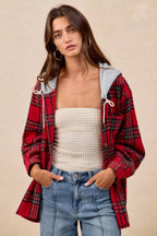 BiBi Brushed Plaid Hooded Jacket